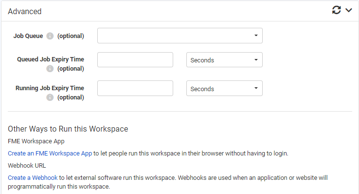 Advanced Parameters on Run Workspace page